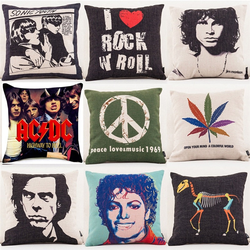 Capa de almofada personalizada ,Rock n roll,  paz e amor/ 45cmx 45cm( Vários temas)