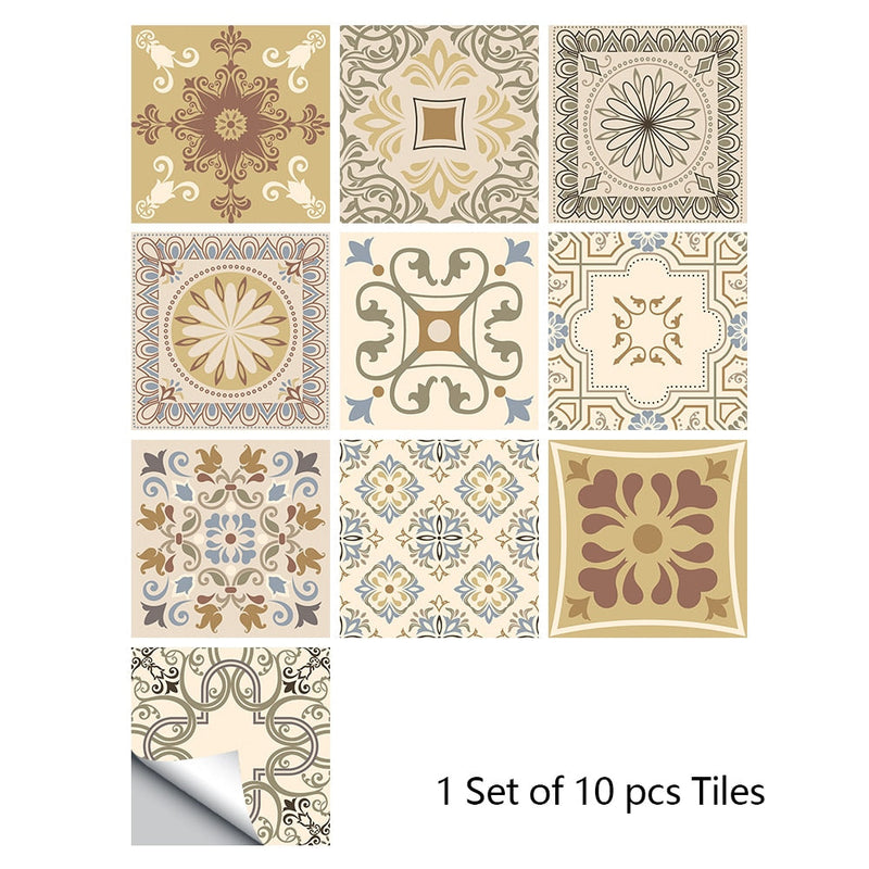 Adesivos estilosos padrão retro, superfície de azulejos, para banheiro,cozinha e decoração de casa no geral (10pcs)