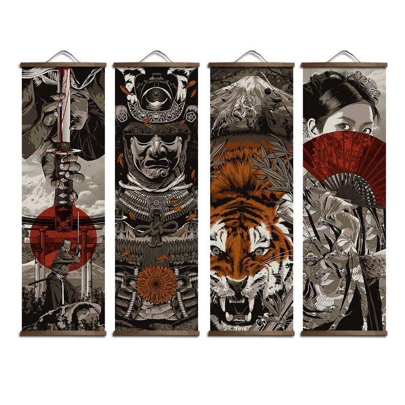 Tela de tigre de samurai japonês Ukiyoe (Decoração para sala de estar,restaurantes,ambientes personalizados)