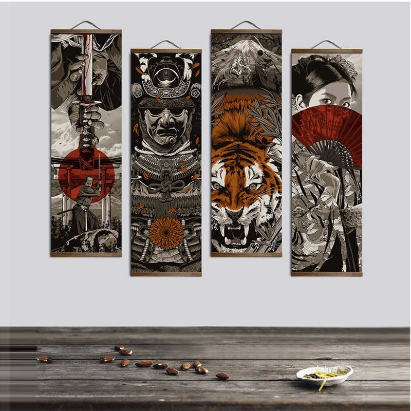 Tela de tigre de samurai japonês Ukiyoe (Decoração para sala de estar,restaurantes,ambientes personalizados)