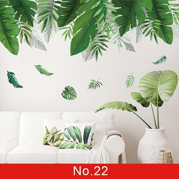 Adesivo de parede folhas verdes tropicais(Para quarto infantil,sala, quintal, decoração/ removível) Material ecológico