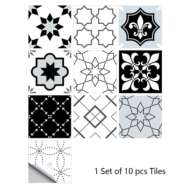 Adesivos estilosos padrão retro, superfície de azulejos, para banheiro,cozinha e decoração de casa no geral (10pcs)