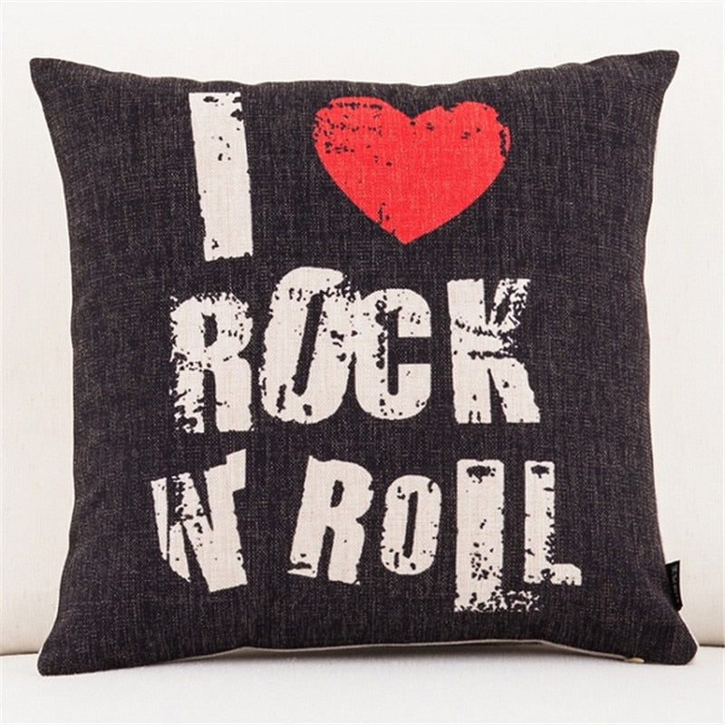 Capa de almofada personalizada ,Rock n roll,  paz e amor/ 45cmx 45cm( Vários temas)