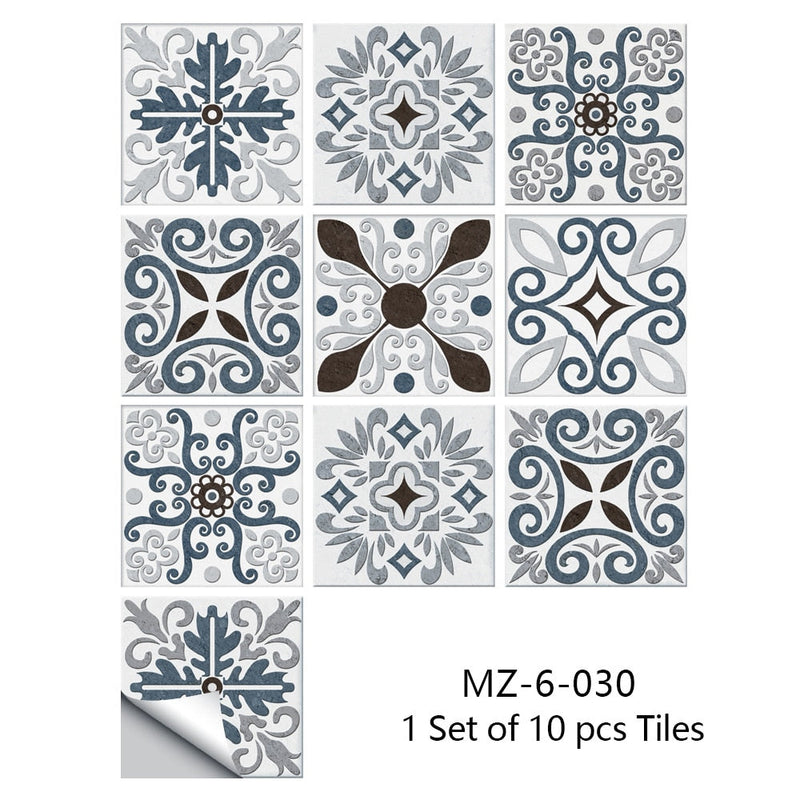 Adesivos estilosos padrão retro, superfície de azulejos, para banheiro,cozinha e decoração de casa no geral (10pcs)