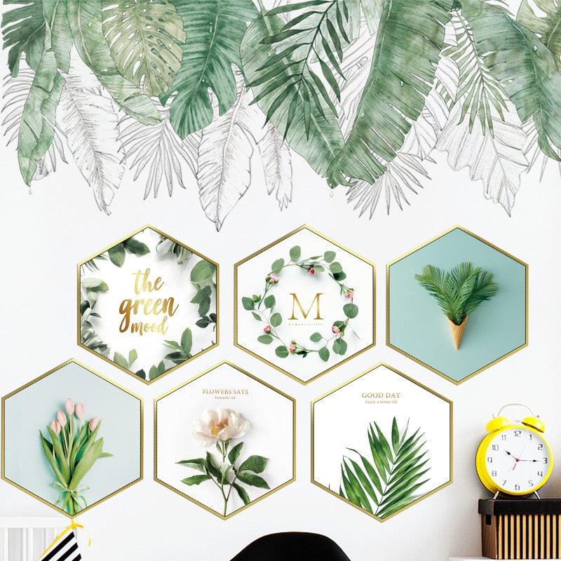 Adesivo de parede folhas verdes tropicais(Para quarto infantil,sala, quintal, decoração/ removível) Material ecológico