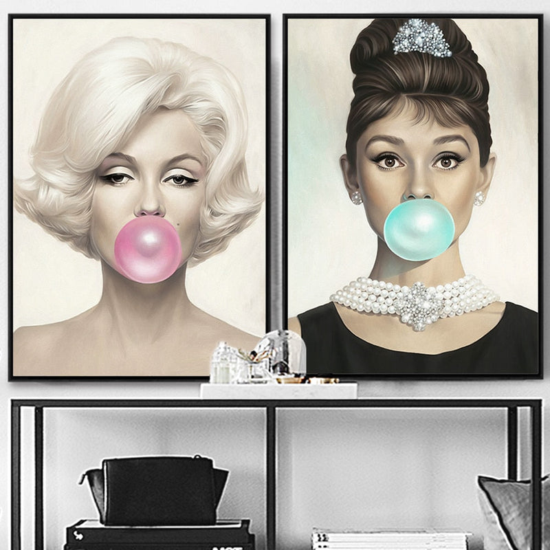 Tela de arte para decoração de parede(Marilyn Monroe, Audrey Hepburn)