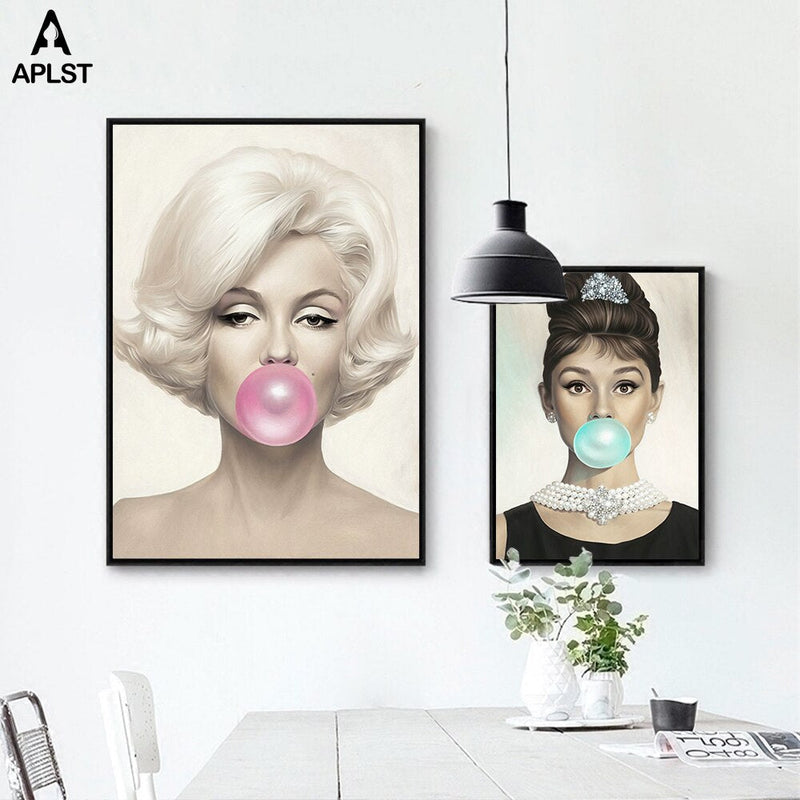 Tela de arte para decoração de parede(Marilyn Monroe, Audrey Hepburn)