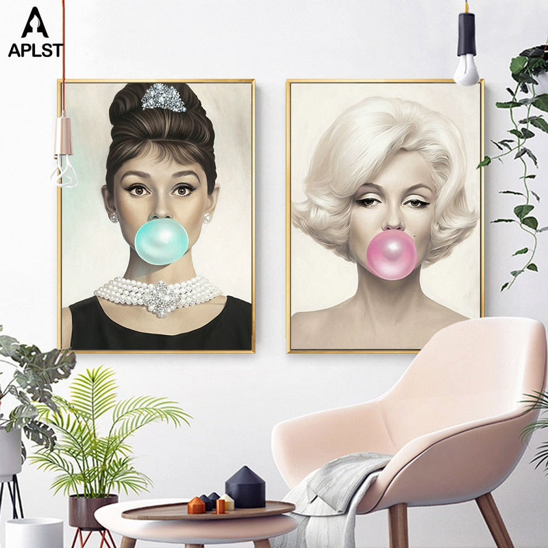 Tela de arte para decoração de parede(Marilyn Monroe, Audrey Hepburn)