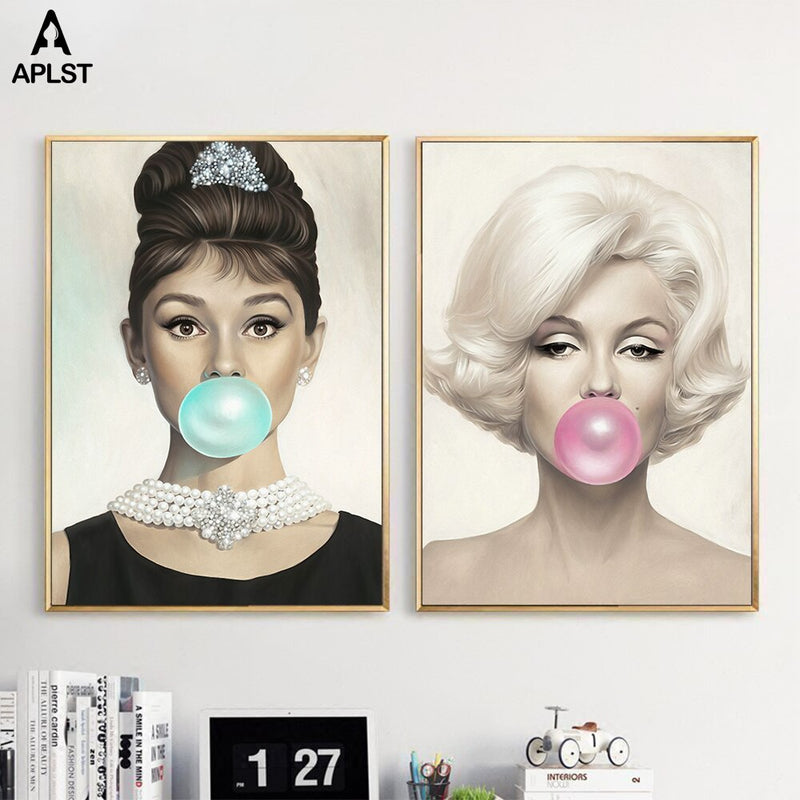 Tela de arte para decoração de parede(Marilyn Monroe, Audrey Hepburn)