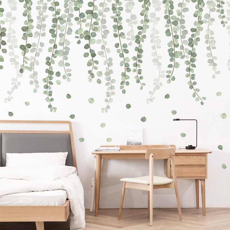 Adesivos de parede de folhas de rattan de estilo nórdico para sala de estar, quarto