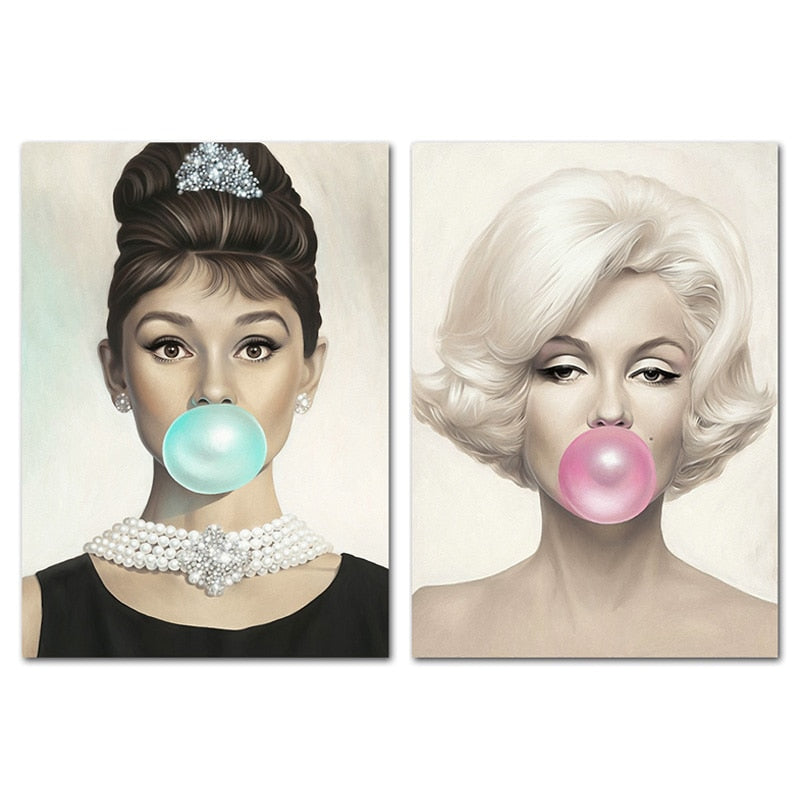 Tela de arte para decoração de parede(Marilyn Monroe, Audrey Hepburn)