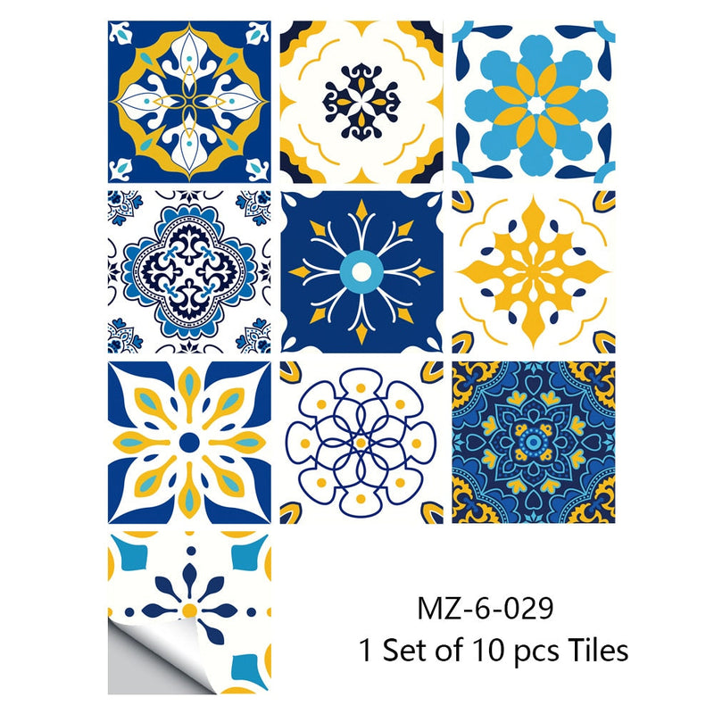 Adesivos estilosos padrão retro, superfície de azulejos, para banheiro,cozinha e decoração de casa no geral (10pcs)