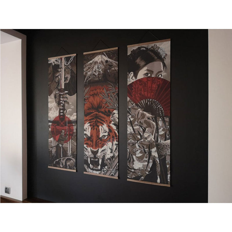 Tela de tigre de samurai japonês Ukiyoe (Decoração para sala de estar,restaurantes,ambientes personalizados)