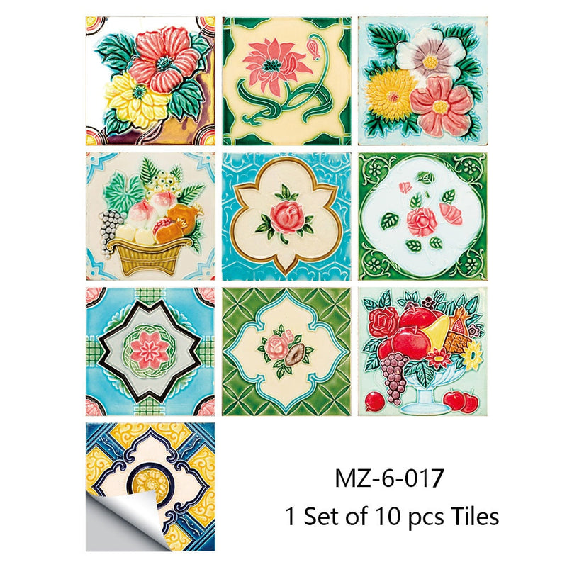 Adesivos estilosos padrão retro, superfície de azulejos, para banheiro,cozinha e decoração de casa no geral (10pcs)