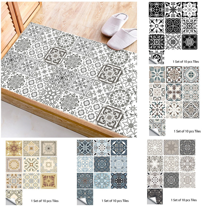 Adesivos estilosos padrão retro, superfície de azulejos, para banheiro,cozinha e decoração de casa no geral (10pcs)