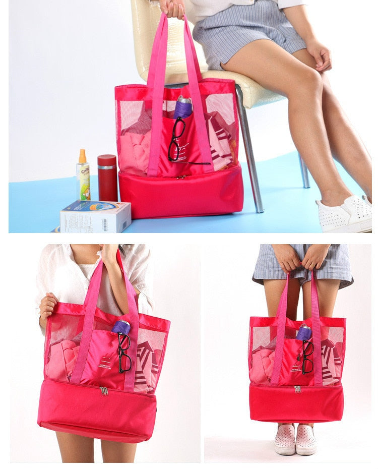 Bolsa Fashion Day, ideal para praia, passeios ao ar livre ...(Malha transparente com camada dupla para preservação de calor)